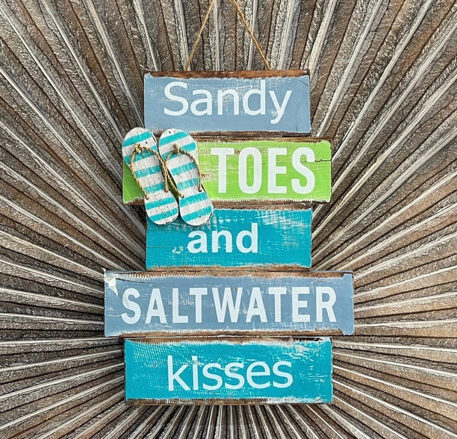 NEW Hand Crafted SANDY TOES & SALTWATER KISSES Sign - Tropical Island Bali Sign