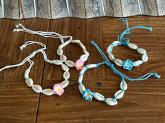 Hand Crafted Frangipani / Shell Bracelet  - Pink or Blue - Inexpensive gift!!