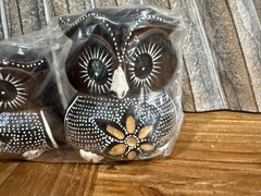Balinese Hand Carved Set 3 Wooden Owls - Bali Wood Carved Owl Set of 3