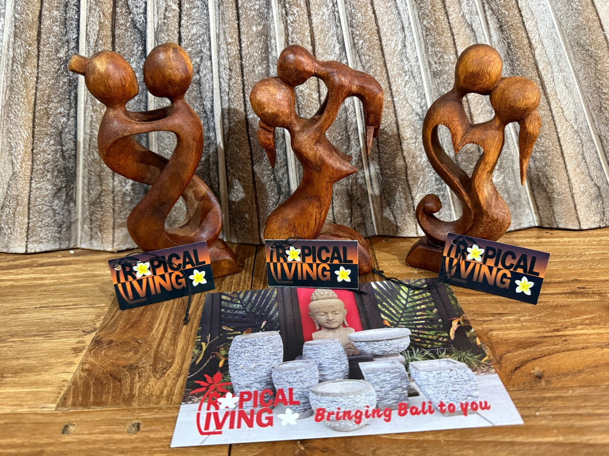 Balinese Hand Carved Wooden Sculptures - Wood Carved Abstract Bali Love Sculptur