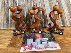 Balinese Hand Carved Wooden Sculptures - Wood Carved Abstract Bali Love Sculptur