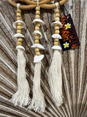 Balinese Bamboo Lotus Wall Art w/Shells, Beads, Tassels - Lotus Dream Catcher S