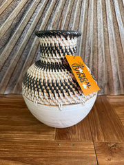 NEW BALINESE HAND CRAFTED WOOD/RATTAN COMBO Ball Vase - Small