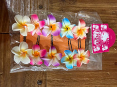 Pack 10 Frangipani Hair Pins - Assorted Coloured Frangipani Bobby Pins Pack 10