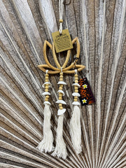 Balinese Bamboo Lotus Wall Art w/Shells, Beads, Tassels - Lotus Dream Catcher S