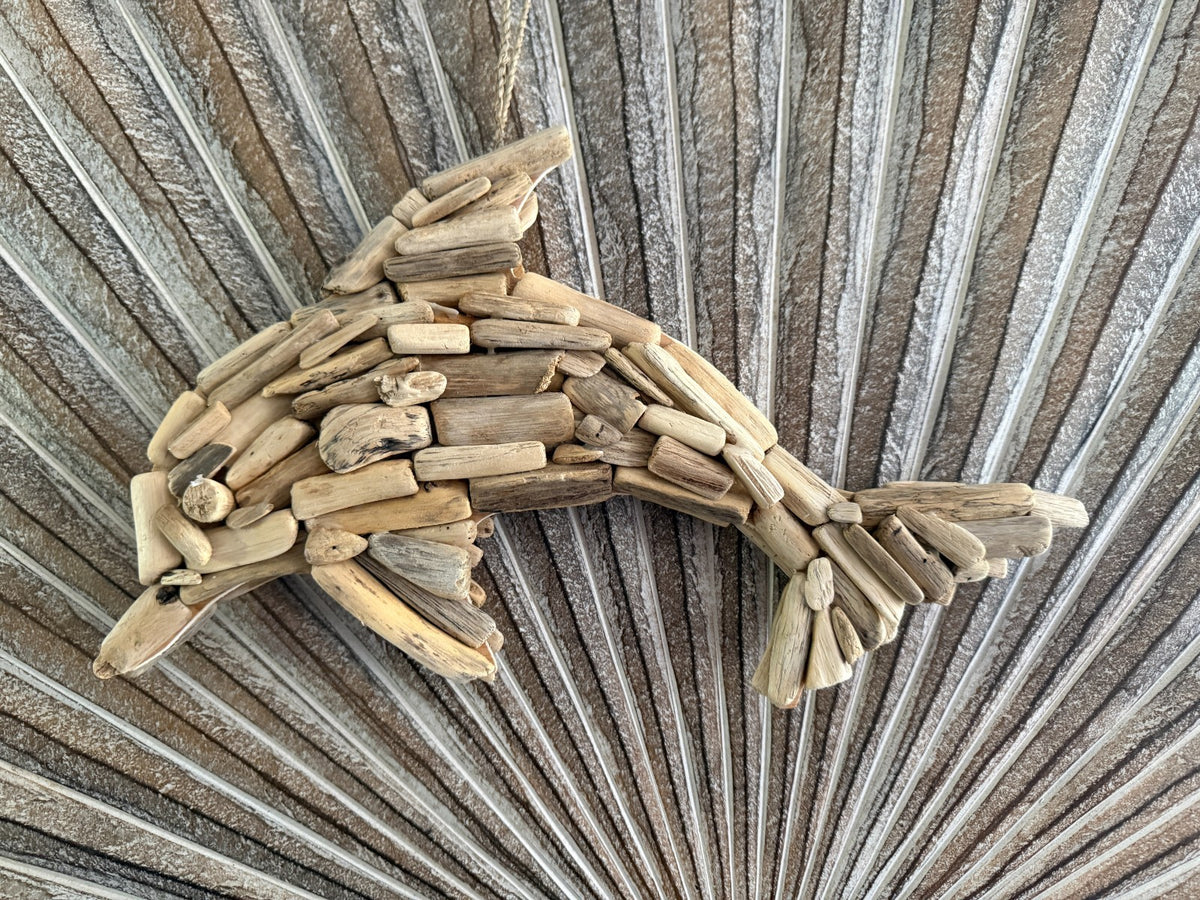 NEW Balinese Hand Crafted Driftwood Dolphin Hanger / Wall Art