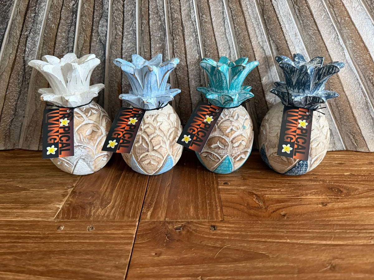 NEW Hand Carved Wooden Pineapple Decor - BOHO Style  -  4 Colours Available SM