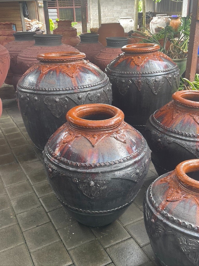 Balinese Hand Crafted Traditional Glazed Pot - Bali Feature Pot 80cm Terracotta