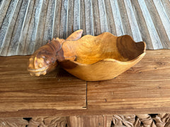NEW Balinese Hand Carved Suar Wood Whale Bowl - Bali  Carved Whale Bowl 30cm