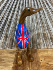 Balinese Hand Carved Wooden UK Duck w/Union Jack Rice Paddy Duck - Bali Duck SML
