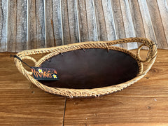 NEW BALINESE HAND CRAFTED WOOD/RATTAN COMBO BOWL OVAL 3 sizes