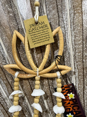 Balinese Bamboo Lotus Wall Art w/Shells, Beads, Tassels - Lotus Dream Catcher S