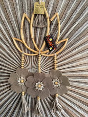 Balinese Handmade Bamboo Lotus Wall Art w/Bead & Flower Trim - Bali Lotus Art