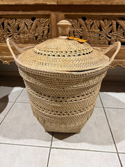 Balinese Hand Woven Rattan Laundry Basket w/Lid  - 3 Sizes - Clothes Basket