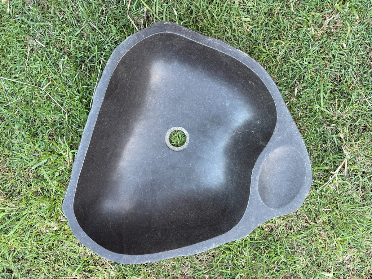 Balinese Hand Crafted River Stone Basin - River Stone Vanity Basin w/Soap Dish