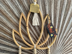 Balinese Handmade Bamboo Lotus Wall Art w/Bead & Flower Trim - Bali Lotus Art