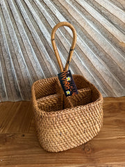 New Balinese Hand Woven Rattan 4 Compartment Caddy - Rattan Bali Basket