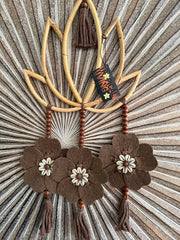 Balinese Handmade Bamboo Lotus Wall Art w/Bead & Flower Trim - Bali Lotus Art