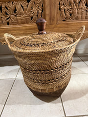 Balinese Hand Woven Rattan Laundry Basket w/Lid  - 3 Sizes - Clothes Basket