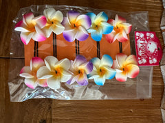 Pack 10 Frangipani Hair Pins - Assorted coloured Frangipani Bobby Pins Pack 10