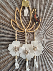 Balinese Handmade Bamboo Lotus Wall Art w/Bead & Flower Trim - Bali Lotus Art