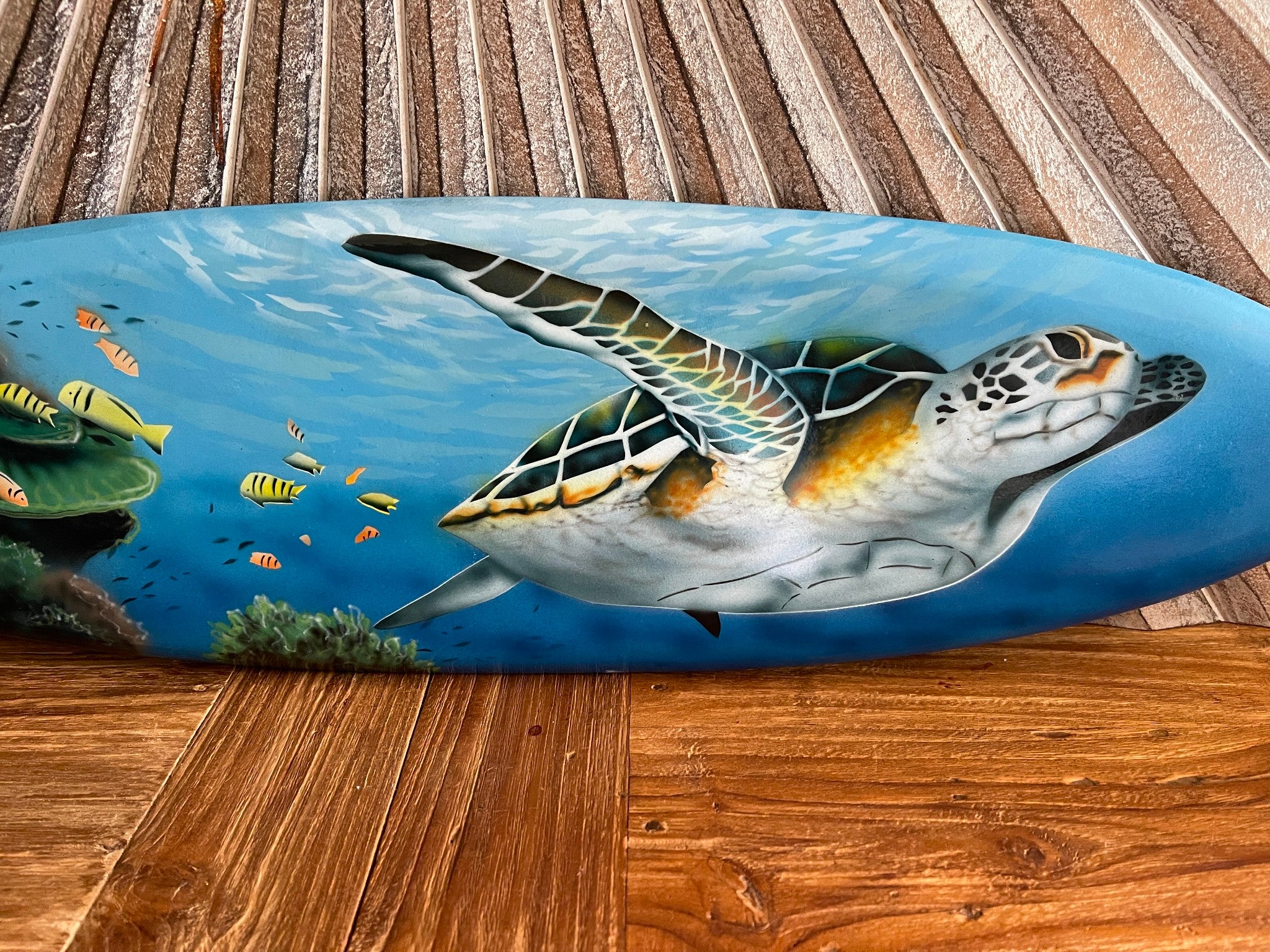 Bali Air Brushed Surfboard w/Turtle Wall Decor 80cm - Bali Surfboard Wall Art