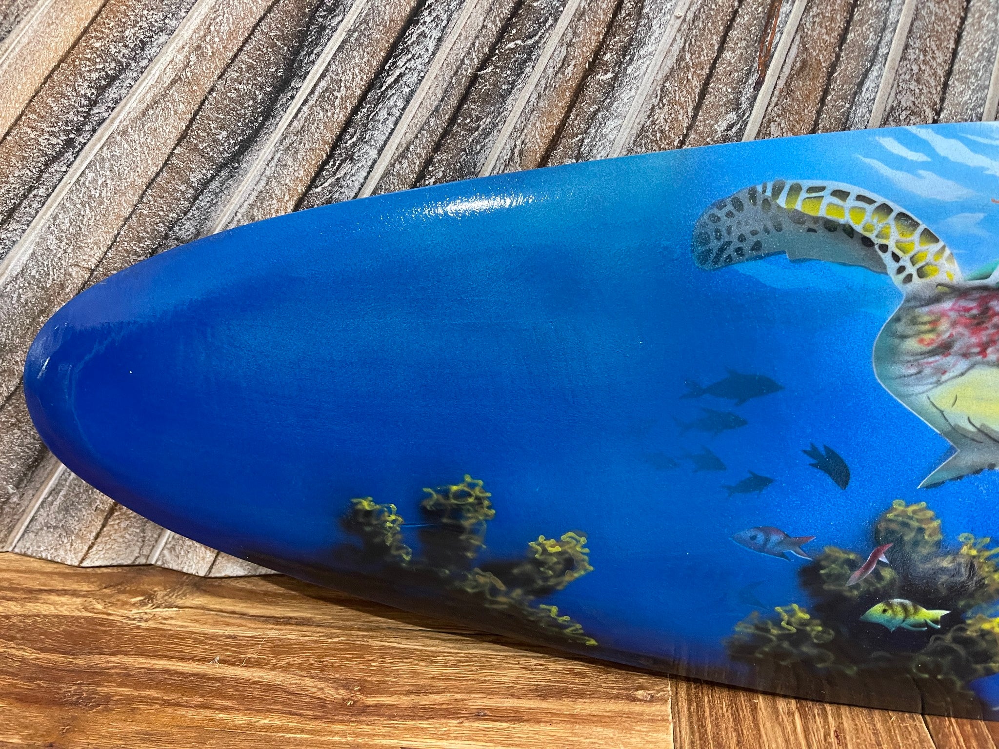 Bali Air Brushed Surfboard w/Turtle Wall Decor 80cm - Bali Surfboard Wall Art