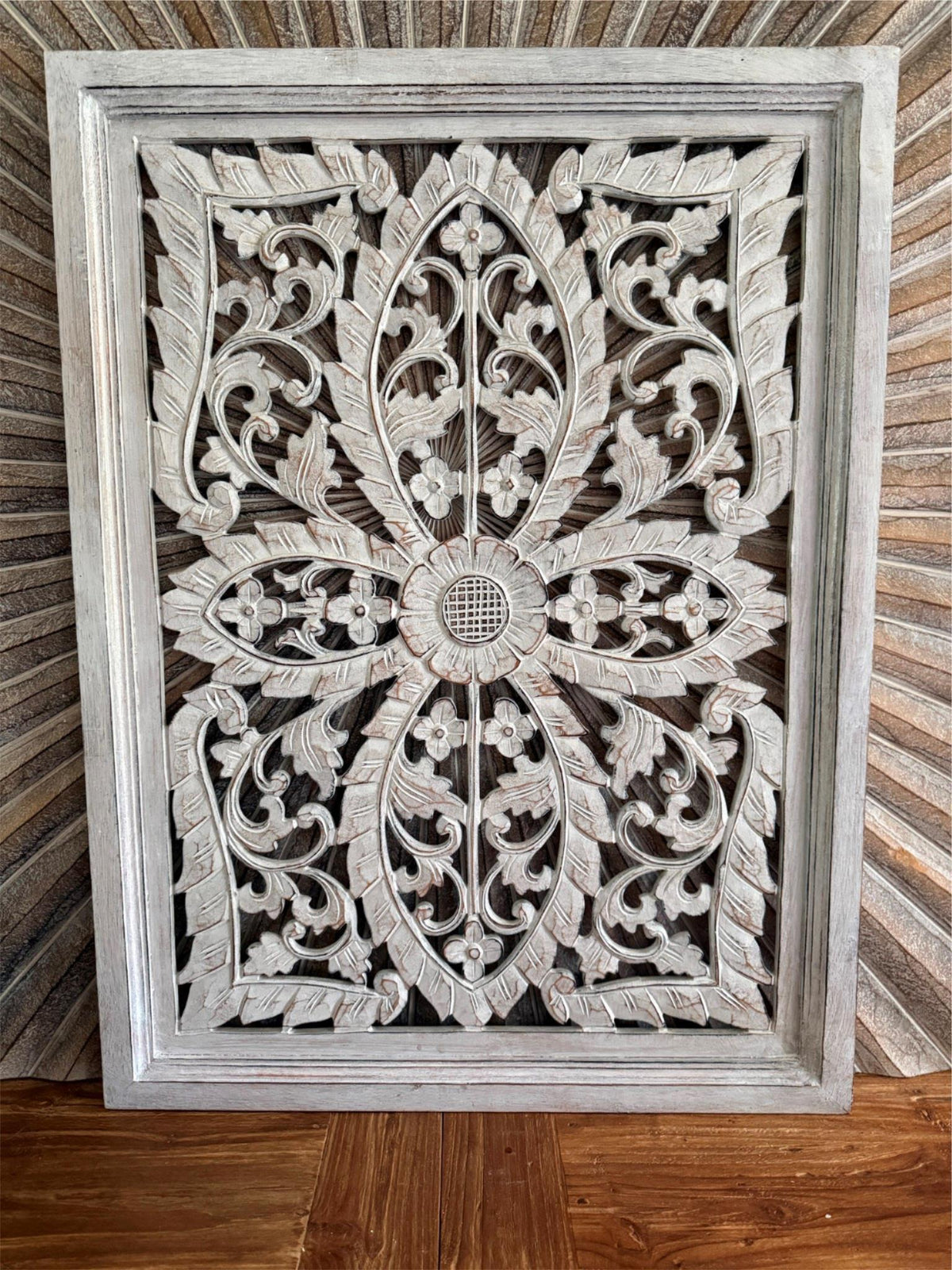 Balinese Carved MDF/WOOD Framed Mandala Wall Panel - Balinese Carved Panel 80x60