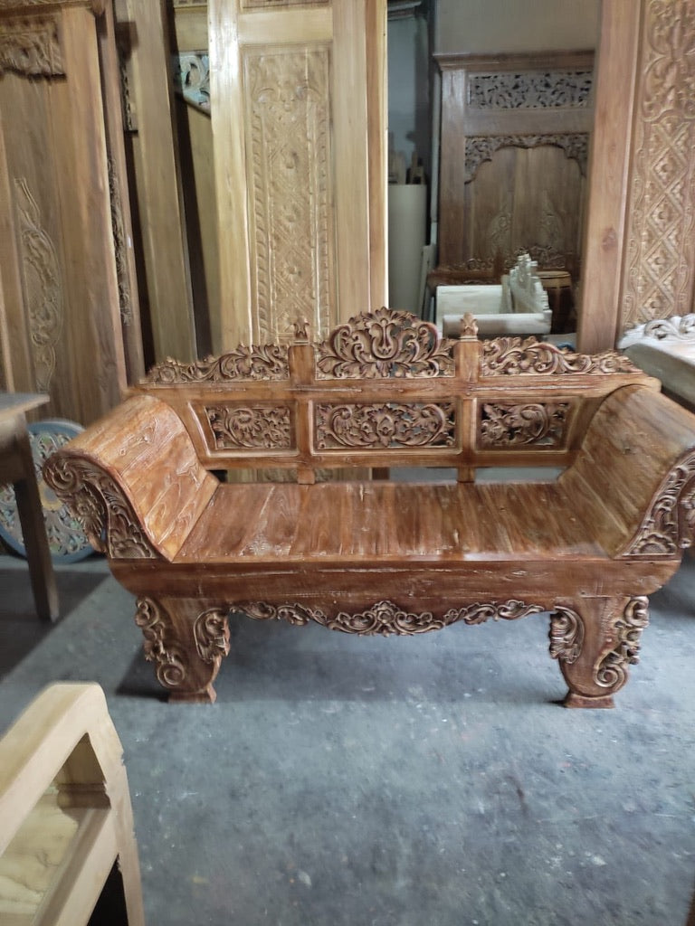 Hand Carved Quality Teak Wood Balinese Sofa / Seat / Small Daybed - Bali Furnitu