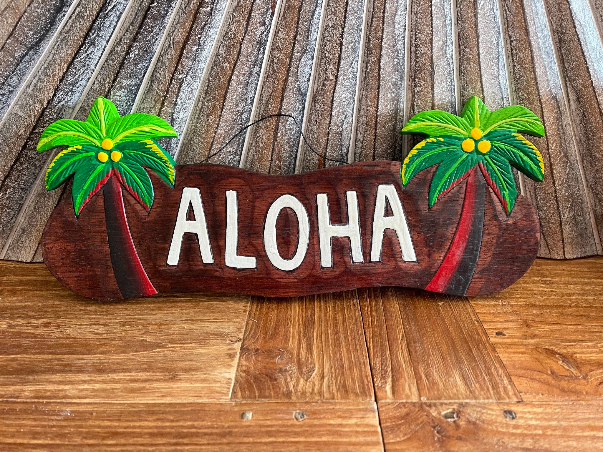 NEW Balinese Hand Crafted & Carved ALOHA Sign - Tropical Island Bali Bar Sign