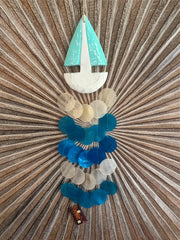 NEW Balinese Wooden Wooden Boat & Capiz Mobile / Windchime - Bali BOHO Mobile