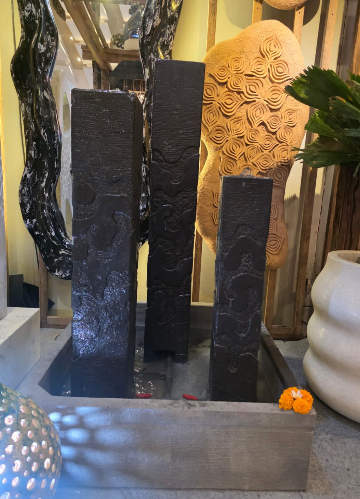 NEW Balinese 3 Carved Column Water Feature - Bali Water Feature - Bali Garden