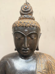 Balinese Master Carved LAVA Stone Buddha Statue w/Batik Cloak - RARE PIECE!!