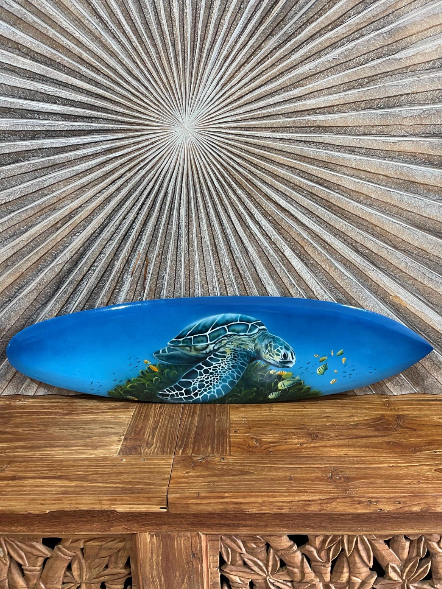 Bali Air Brushed Surfboard w/Turtle Wall Decor 80cm - Bali Surfboard Wall Art