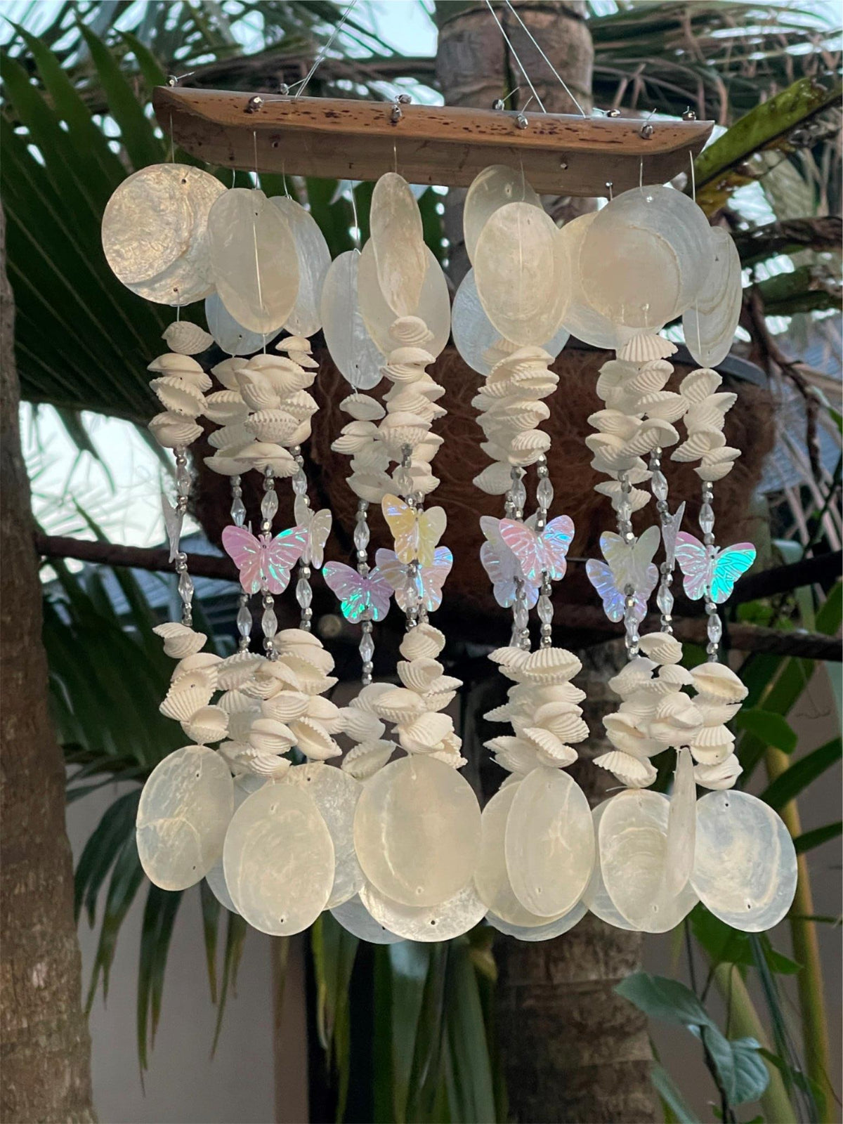 NEW Balinese Bamboo Bar Capiz Shell & Butterfly Windchime / Mobile - So Pretty!!