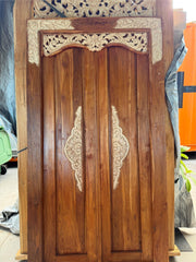 Authentic Balinese Teak Doors in Frame - Hand Carved Recycled Teak Bali Doors