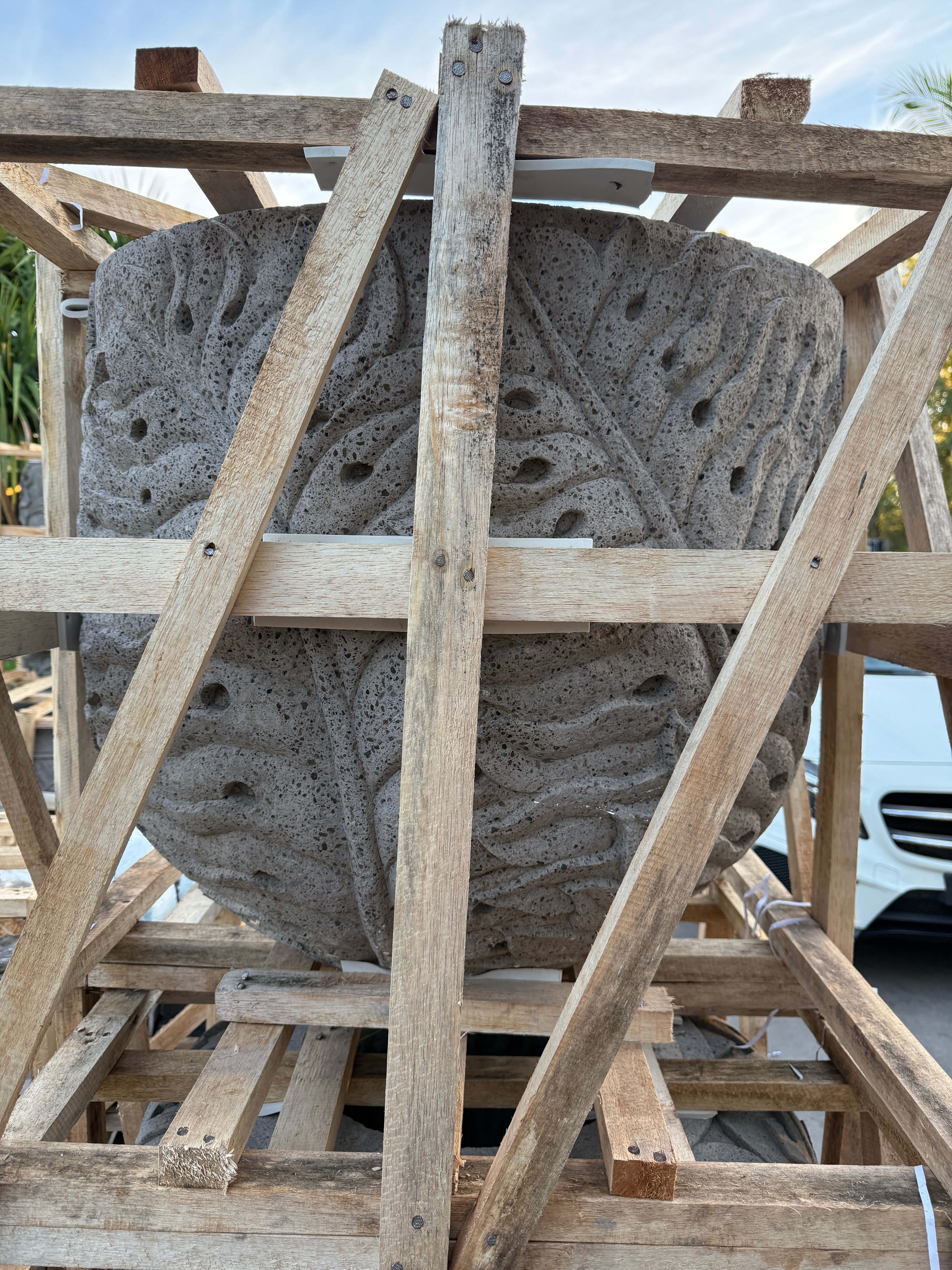 NEW Balinese Carved Concrete / Paras Pot - Bali Monstera Carving FEATURE POT