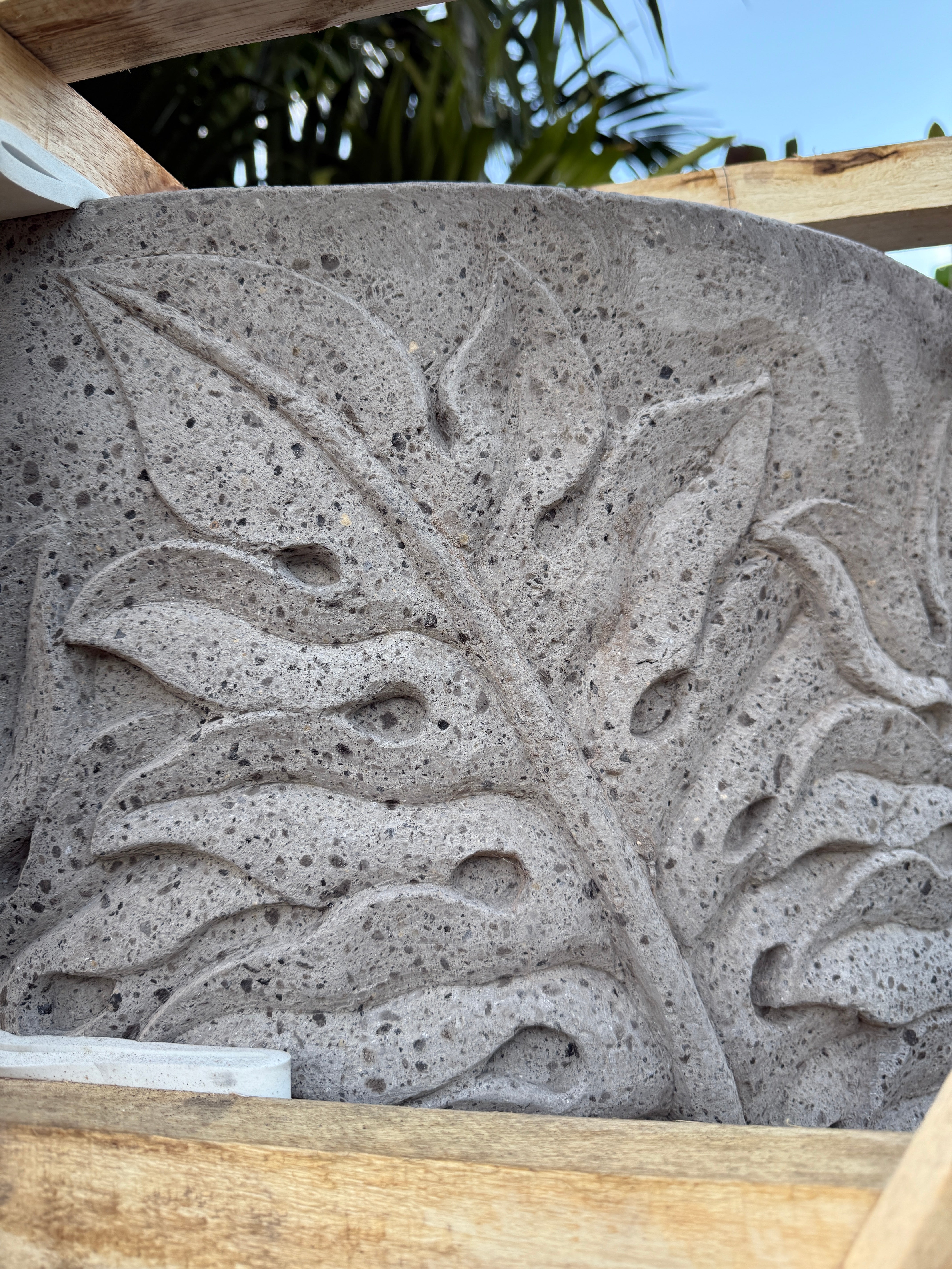 NEW Balinese Carved Concrete / Paras Pot - Bali Monstera Carving FEATURE POT