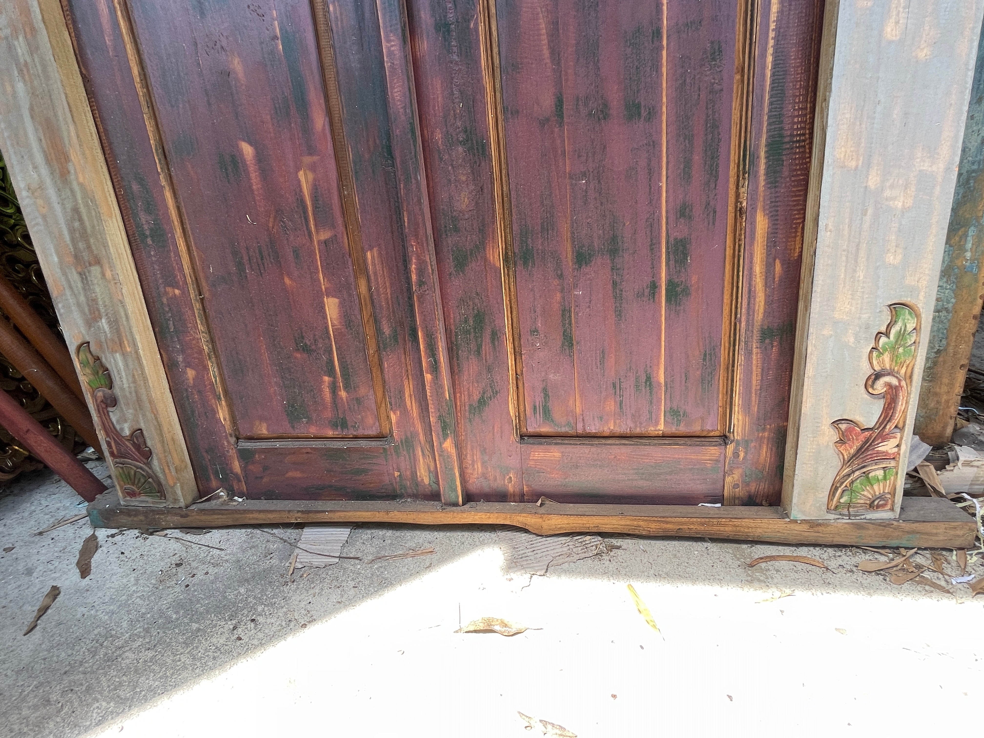 Authentic Balinese Teak Doors in Frame - Hand Carved Recycled Teak Bali Doors