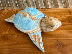 Balinese Hand Carved & Crafted Wooden Turtle w/Baby Sculpture - Bali Turtle Art