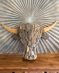 NEW Bali Handmade Driftwood Bull Head Wall Decor 75cm - Bali Driftwood Wall Art