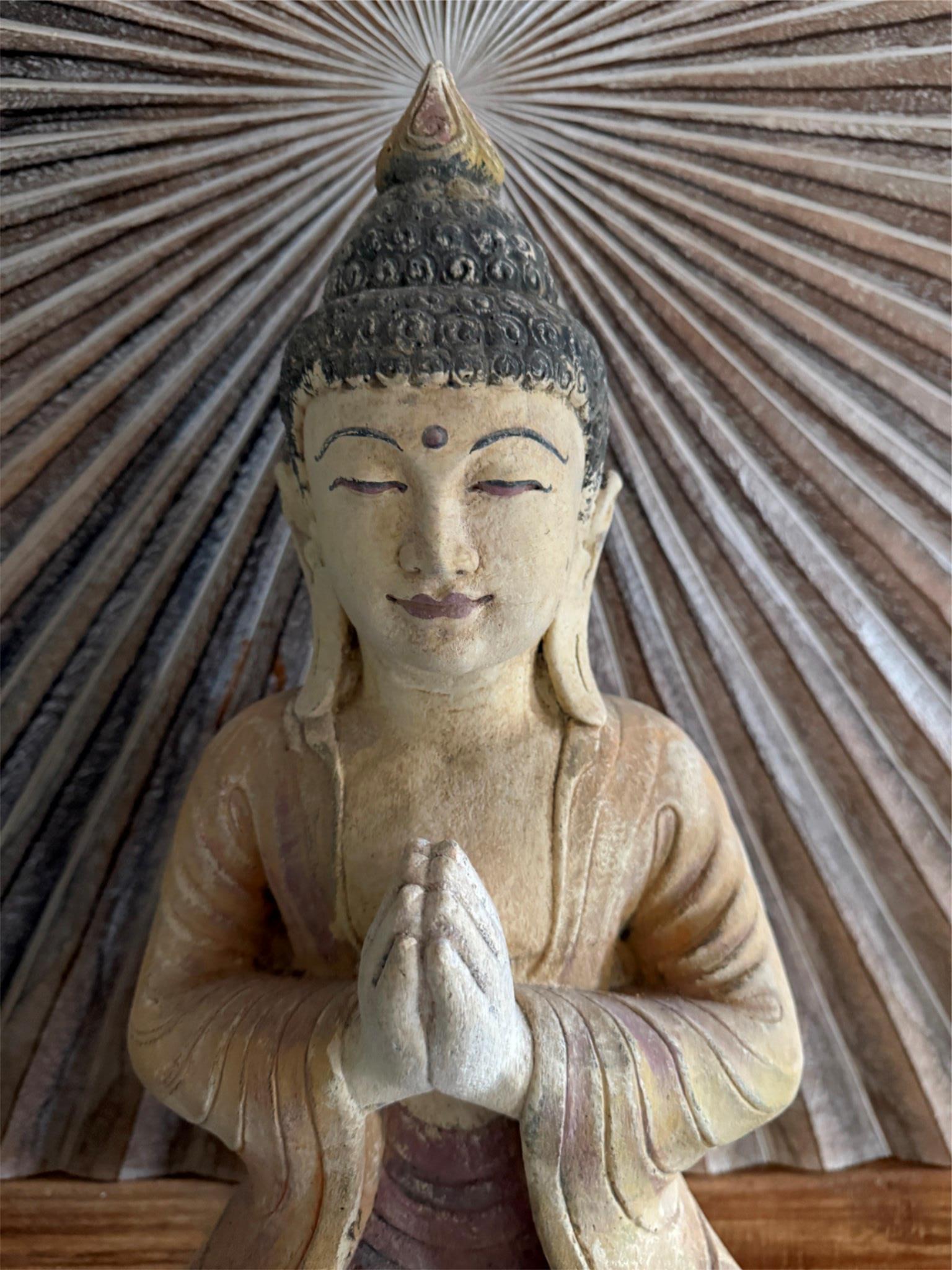 Balinese Cast Concrete Buddha Statue w/hand colouring - Bali Buddha Statue