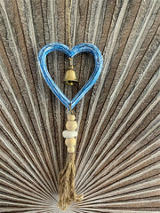 Balinese Hand Crafted Wood Heart Hanger / Mobile - Love Heart Hanging w/Bell