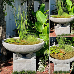 Balinese Hand Crafted Concrete Water Bowl - Pot - Bird Bath - Bali Bird Bath