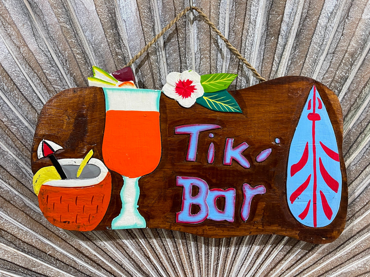 NEW Hand Crafted & Carved TIKI BAR Sign - Tropical Island Bali Bar Sign