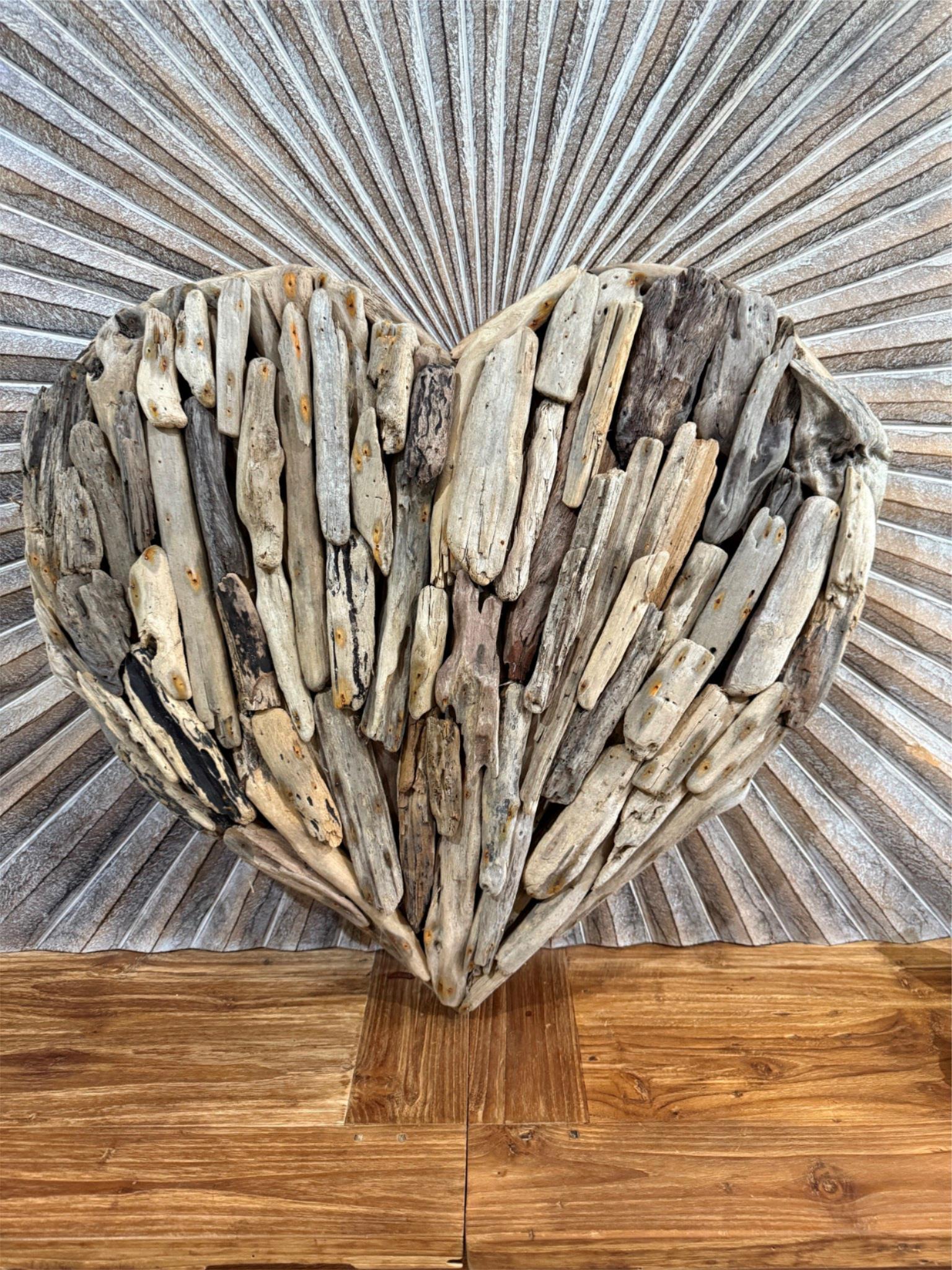 Bali Handmade Driftwood Heart Wall Decor  - Bali Driftwood Wall Art 60cm