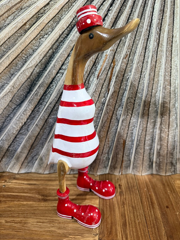 NEW Balinese Hand Carved Wooden M Striped Duck - Bali Rice Paddy Duck