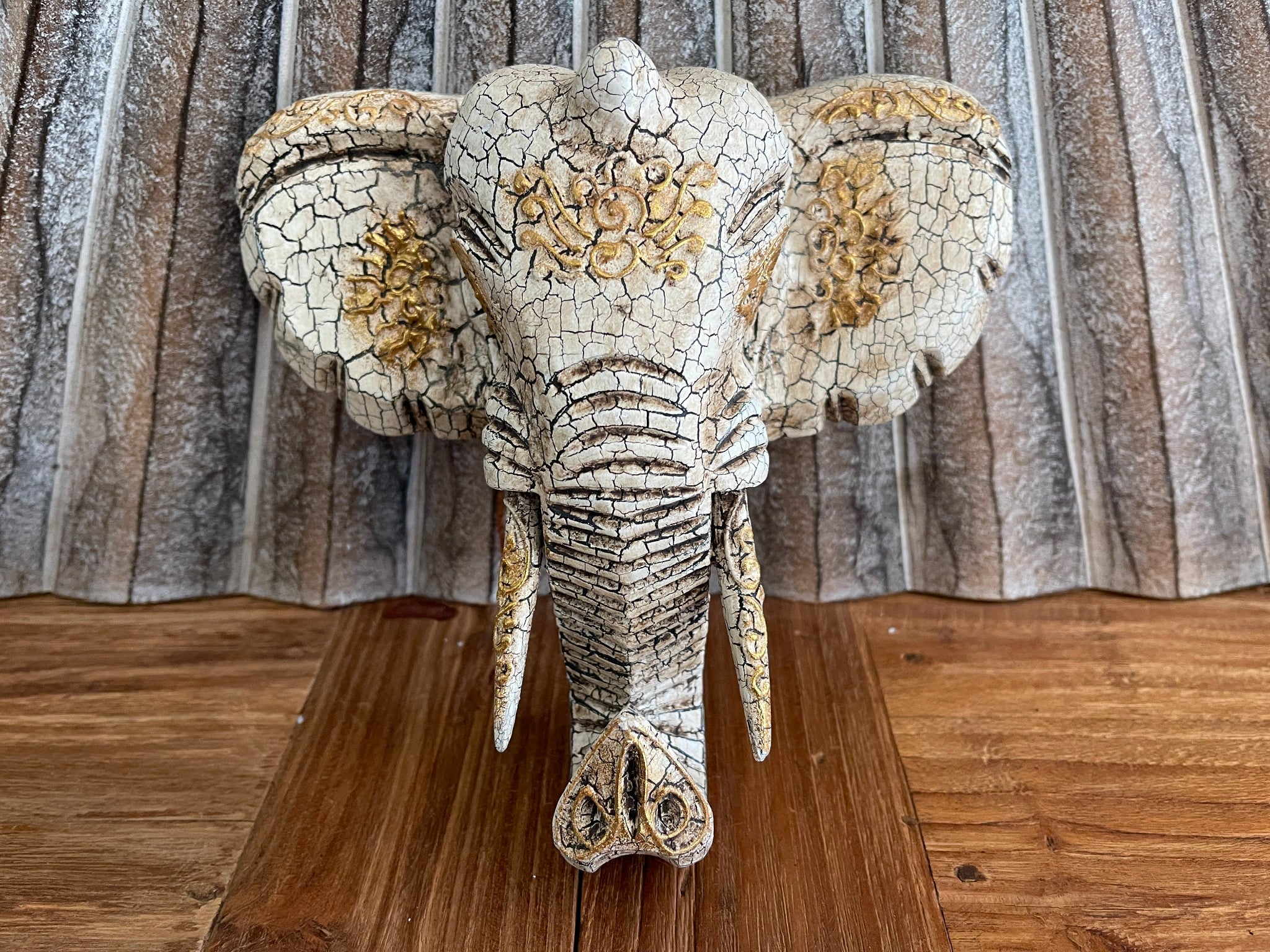 NEW Balinese Hand Carved Wooden Elephant Head Wall Art - Bali Elephant Art Small