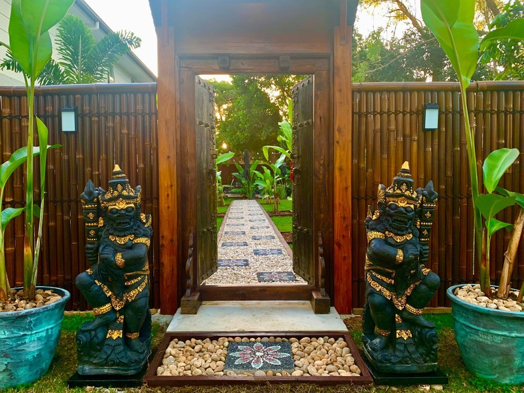 Balinese Set 2 1m Raksasa Cast & Carved Concrete Statues - Bali Entry Statues
