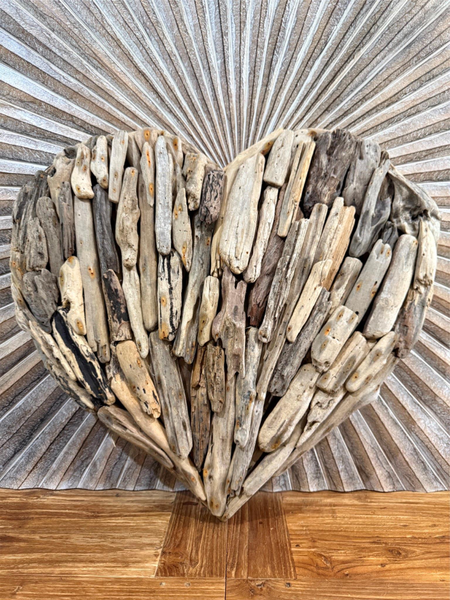 Bali Handmade Driftwood Heart Wall Decor  - Bali Driftwood Wall Art 60cm